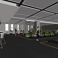 Spacious Gym Interior With Fitness Equipment And Exercising People