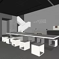 Modern Teahouse Healing Through Tea With White Long Table Stools Staircase And Fireplace