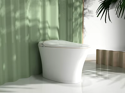Modern White Toilet Design In Green Interior With Natural Light And Shadow 3d model