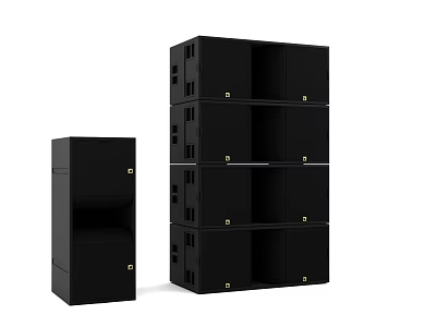 Modern Black Headphone Speaker Cabinet With Multiple Shelves And Gold Knobs 3d model
