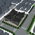 Modern Architectural Complex With Unique Roof Design And Landscaped Urban Surroundings