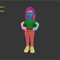 Cartoon Girl Character Wearing Green T-Shirt Blue Jeans with Hands on Hips Standing Pose