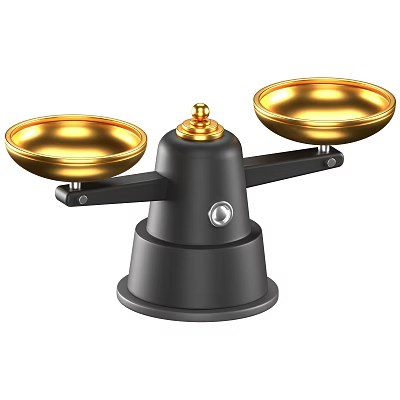 Decorative Ornament Set Featuring Balance Scale Design With Black Base And Golden Trays 3d model
