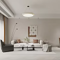 Modern Living Dining Room Interior With White Sofa Coffee Table Dining Chairs And Wall Art