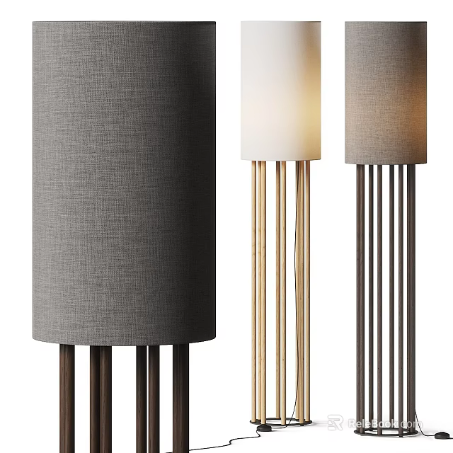 Modern Floor Lamps Featuring Fabric Shades And Metal Rod Stands In Contemporary Design 3d model 