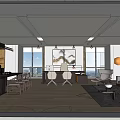 Modern Spacious Office Interior Design With Workstation Sofa Coffee Table And Artwork 3d model