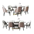 Elegant Modern Dining Table Set With Rectangular Tabletop Gray Upholstered Chairs And Gold Legs 3d model