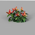 Bonsai Potted Plant With Green Pot Red Yellow Flowers And Green Leaves