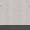 Sleek Silver Faucets With Long Metal Pipes In Arched Niche On Light Gray Wall