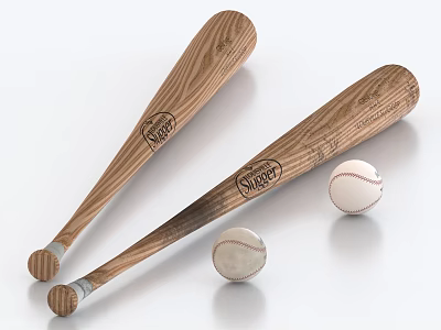 Wooden Baseball Bats And Leather Covered Baseballs Premium Sports Equipment For Training Games 3d model