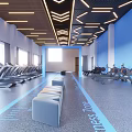 Modern Gym Interior Featuring Various Fitness Equipment And Bright Lighting