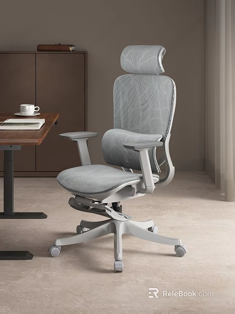 Ergonomic Gray Office Chair With Mesh Back Adjustable Armrests For Comfortable Work 3d model 