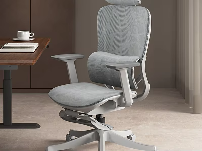 Ergonomic Gray Office Chair With Mesh Back Adjustable Armrests For Comfortable Work 3d model