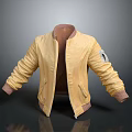 Yellow Casual Jacket With Open Front Brown Cuffs Collar And Left Arm Patch 3d model