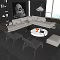 Modern Light Gray L Shaped Sofa and Round Coffee Table Set in Stylish Living Room