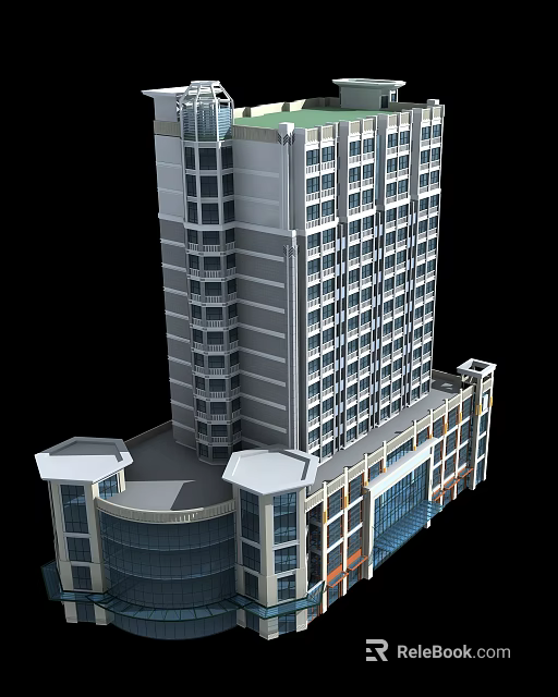 Modern High Rise Office Building With Glass Curtain Wall And Grid Window Design 3d model 