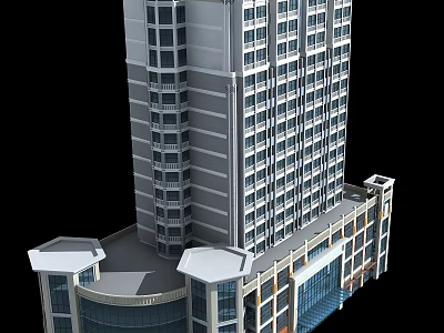 Modern High Rise Office Building With Glass Curtain Wall And Grid Window Design 3d model