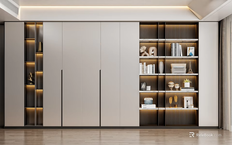 Modern Bookcase With Closed Cabinets And Open Shelves For Books And Decor Items 3d model 