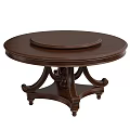 Round Brown Solid Wood Dining Table With Carved Decorative Legs And Smooth Circular Top 3d model