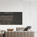 Modern Dining and Living Room Interior With Marble Table Gray Sofa And Hanging Lights