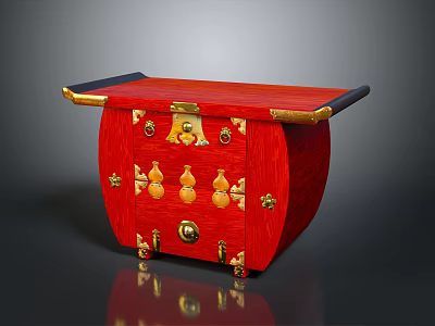 Red Entryway Cabinet Side Cabinet With Golden Decorations Gourd Shaped Accents And Black Top 3d model