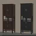 Traditional Wooden Storage Cabinet in Brown and Black with Doors Drawers for Home Storage
