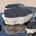 Modern Natural Stone Table And Chair Set With Irregular Shape And Reflective Surface 3d model