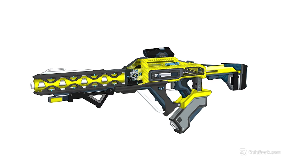 Modern Yellow And Black Weapon Design With Futuristic Grip And Holes Pattern 3d model 