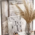 Stylish Decorative Ornament Set With Pampas Grass Glass Vase Art Print And Candle