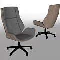 Gray And Wooden Office Chair With Backrest And Black Wheel Base