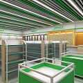Bright Green And White Specialty Store Interior With Shelves Counters And Ceiling Design 3d model