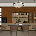 Elegant Modern Restaurant Interior With Wooden Cabinets Dining Table Chairs And Pendant Light