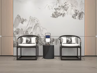 Chinese style single chair leisure chair background wall 3d model