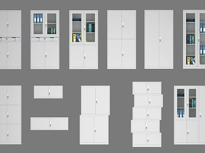 Contemporary White Bookcase Styles With Open Shelves And Glass Door Storage Units 3d model