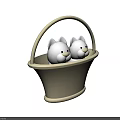 Decorative Ornament Set With Beige Basket And Two Small Animal Figurines For Home Decor