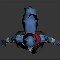 Blue Anthropomorphic Creature Character With Red Scarf Brown Pants Yellow Wristbands And Boots