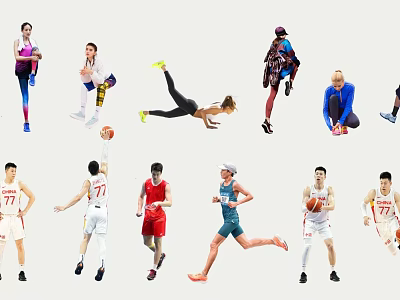 Group of People Exercising in Various Sports Activities Like Basketball Running and Stretching 3d model