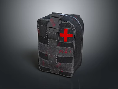 Black Tactical First Aid Kit With Red Cross And Durable Stitching Design 3d model