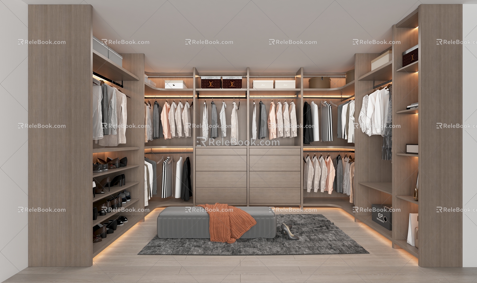 Modern whole house custom open cloakroom 3d model