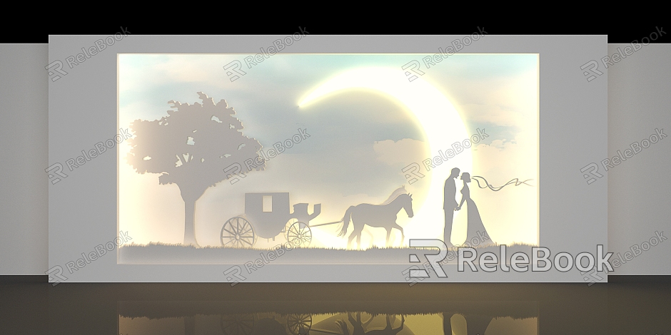 Romantic carriage wedding silhouette model