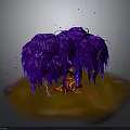 Vibrant Purple Weeping Tree With Red Trunk And Pink Glowing Particles On Brown Ground