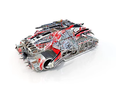 Artistic Metal Model Car Featuring Intricate Red Black Silver Patterns And Detailed Structure 3d model