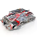 Artistic Metal Model Car Featuring Intricate Red Black Silver Patterns And Detailed Structure