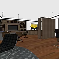 Modern Office Interior Design With Desk Chairs Sofa Bookshelves And City View
