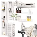 Organized Bathroom Shelves With Daily Washing Essentials Towels Hairdryer Mirror And Plants