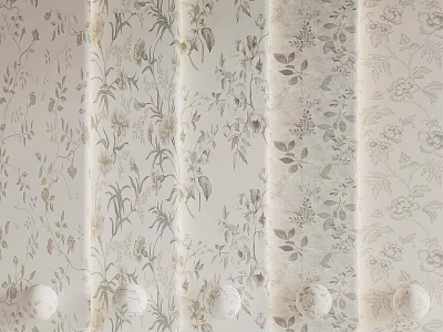 Elegant Beige Curtain With Floral Pattern And Decorative Design Details 3d model