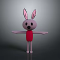 Playful 3D Cartoon Rabbit Character With Pink Ears Black Eyes Red Outfit And Arms Outstretched