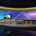 Modern News Studio Set With Large Screen Earth Image And Anchor Desk