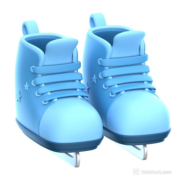 Blue Ice Skates With Star Details And Laces As Sports Equipment For Winter Activities 3d model 