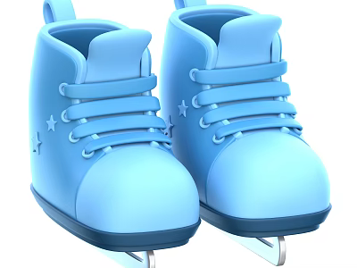 Blue Ice Skates With Star Details And Laces As Sports Equipment For Winter Activities 3d model